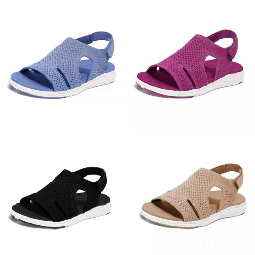 Comfy Flats Ladies Shoes Open Toe Comfy Sandals Breathable Slingback Casual Size - Picture 1 of 17