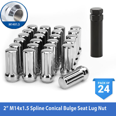 24x Wheel M14x1.5 Spline Lug Nut with Key for For GMC Chevy Silverado 1500 Ford