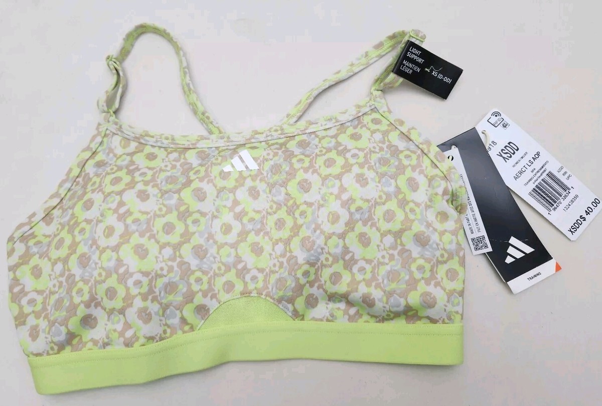 NWT~Adidas Aeroreact, Size XSDD, Pulse Lime/print. Sports Bra