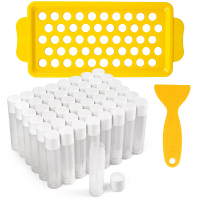 Lip Balm Tubes with Filling Tray and Spatula 50Pcs 5.5ml 3/16 Oz Containers Kit