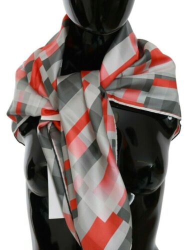 Costume National Elegant Silk CheckeWomen's Scarf in Gray and Women's Red - Picture 1 of 4