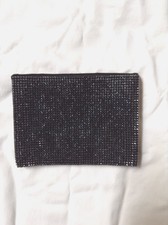 Crystal Swarovski On Black Satin Clutch Soft Chic Evening Small Size Bag 