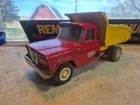 Vintage 1960s Made In USA Tonka Jeep Red Yellow Dump Truck Pressed Steel