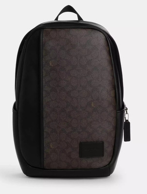 Coach Unisex Walnut/Black Signature Canvas & Leather Edge Backpack (CW446) - NWT