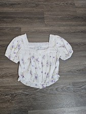 Image of And Now This Floral Crop Top Square Neckline & Lace Trim NWT Sz X-Small