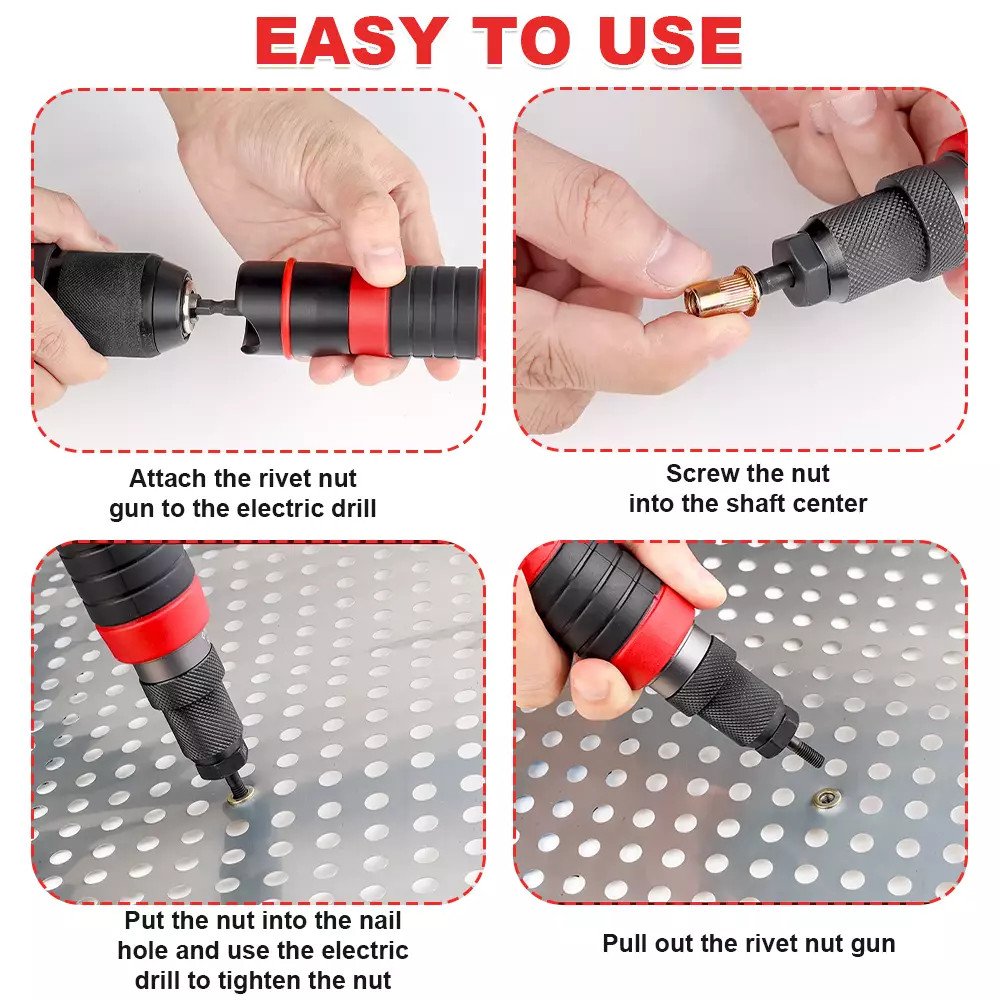 Professional Electric Drill Rivet Rivnut Nut Gun Adapter Insert Tool Kit M3-M10