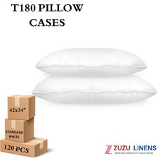 T180 Standard White Pillow Cases 12-Pack  Hotel Quality Bedding Linens