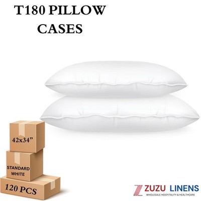 T180 Standard White Pillow Cases 12-Pack | Hotel Quality Bedding Linens
