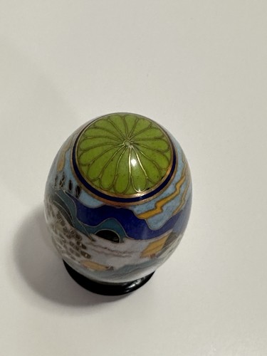 Vintage Small Cloisonne Style Decorative Ornate Egg with Stand from Japan Scenic - Picture 7 of 9
