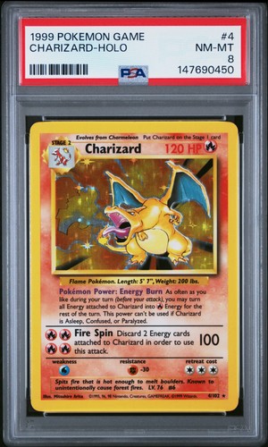 1999 POKEMON BASE SET UNLIMITED #4 CHARIZARD-HOLO PSA 8