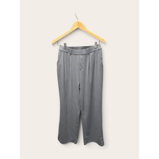 Grey Wide Leg Pleated Trousers High Waisted Stretch Pants Size M 29 Inseam