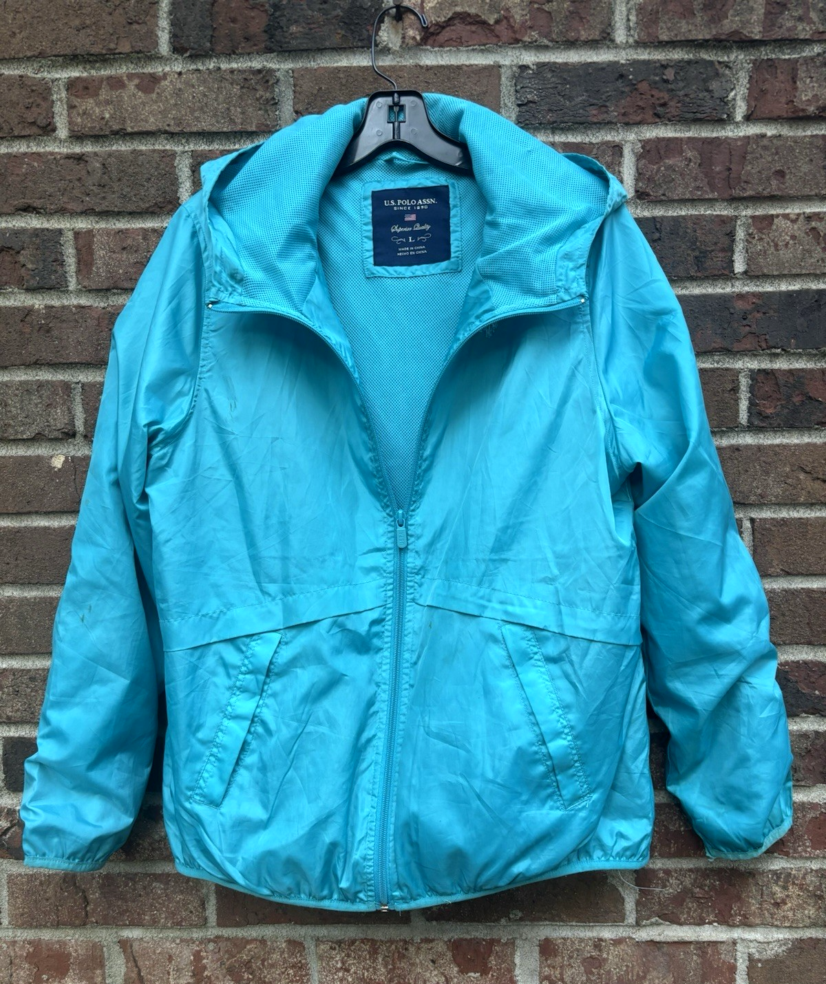 PONY Giacca a vento U.S. Polo Assn donna LG turchese manica lunga cappuccio zip intera