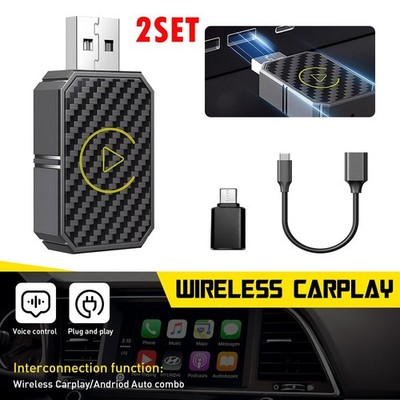 2Set 2-in-1 Wired to Wireless CarPlay Adapter Android Adapter Plug Play Dongle A