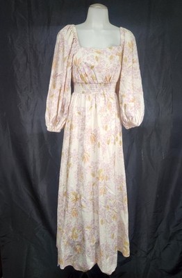 Peony Joie De Vivre Smocked Midi Dress Size 6 Floral Print Square Neck 