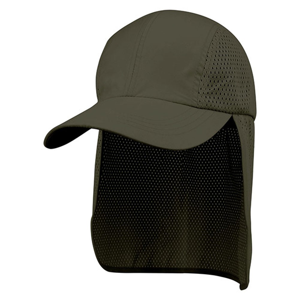 Microfiber & Mesh Sun Protector Cap with Flap in Dark Olive