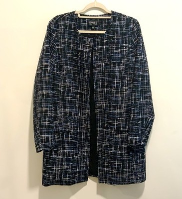   Jones New York Long Open Jacket Blazer ~ Over dress Jacket Size L Black White