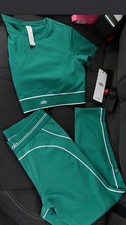 Alo Women s Green/White 2-Piece Athleisure Set Top Pants Stretch M