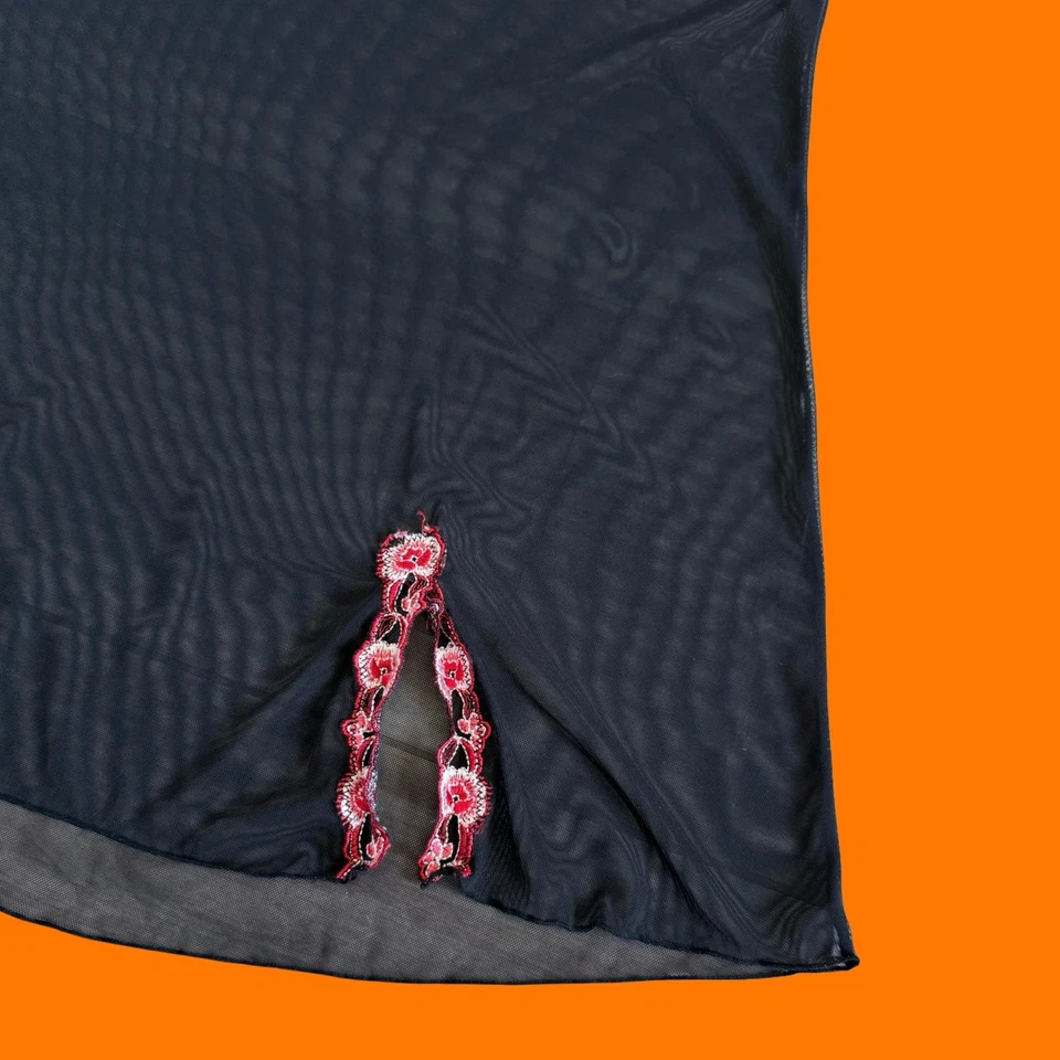 00's Vintage Negro Malla Floral Encaje Corsé Y2k Lencería Bustier Babydoll Slip L Foto 4 de 4