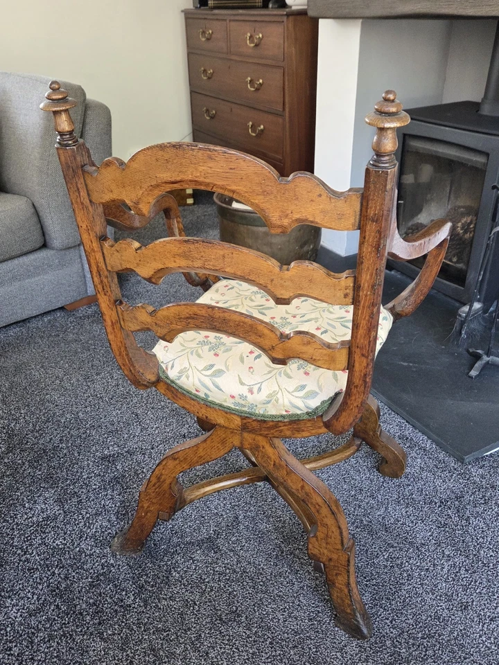 Silla trono rara antigua Gillows of Lancaster, respaldo escalera roble Foto 4 de 4