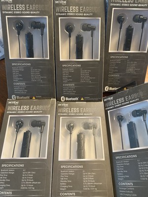 Vibe Wireless Bluetooth Sound Earbuds Black Stereo In Line Mic Lot of 6!