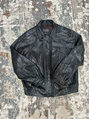 Vintage 90s Wilsons Leather Jacket Mens Large Bomber Thinsulate Elastic Waist