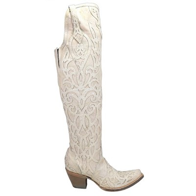 Corral Boots Glitter TooledInlay Snip Toe Zippered Cowboy  Womens Beige, Off Whi