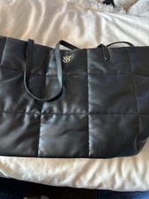 Victoria  s Secret Black Quilted Tote Bag Large Shoulder Purse VS Logo