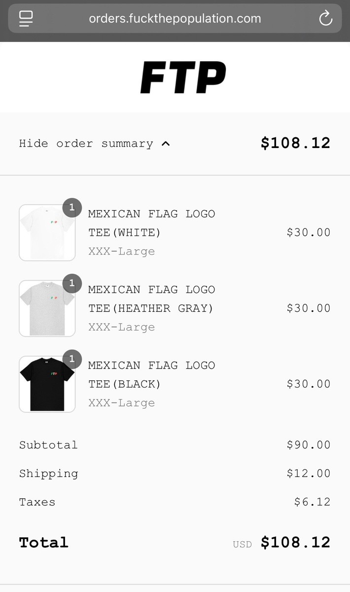 FTP Mexican Flag Logo Tee (White) Size XXXL Brand New In