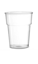 100 x Pint Cup Plastic Reusable Beer Tumblers Clear Strong Drinking Party 568ml