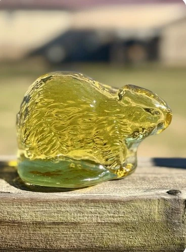 Blenko Glass Beaver Paperweight- First Quality Citrine