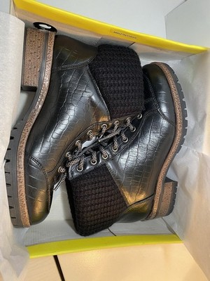 Very Volatile Black & Brown Sweater Knit Lace Up Fashion Hiking Boots Womens 9