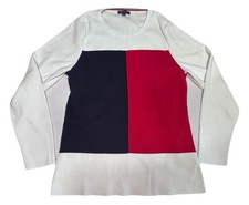 Tommy Hilfiger Youth XXL Sweater Colorblock Red Navy White Long Sleeve Knit Y2K