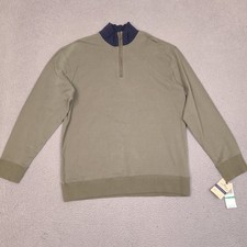Dockers Mens Weekend Shirt Large 1/4 Zip Pullover Olive Green Navy NWT Defect