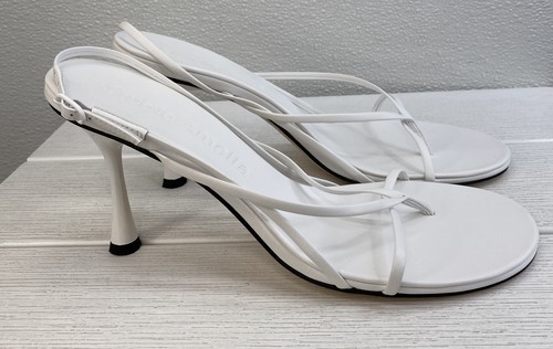 Studio Amelia Wishbone 90 Heel Women's US8 EU38 White Leather Strappy Sandals