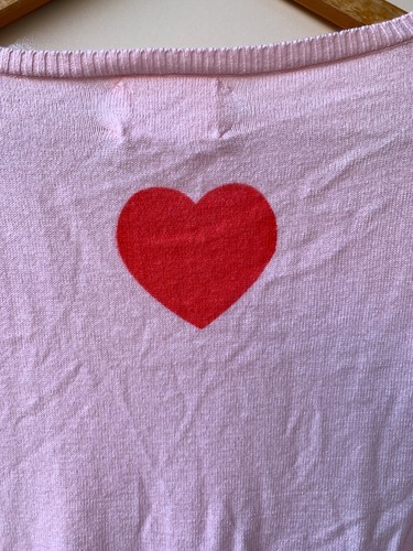 Sophie Moran Size M/L Pink Heart Cashmere Wool Blend Lightweight Knit Jumper - Picture 6 of 11