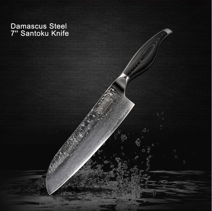 Large Damascus Steel Stainless Kitchen Chef's Cook Sharp Santoku Knife Chopping
