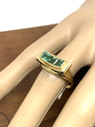 Green Gemstone Cocktail Ring Band 14k Yellow Gold Women's Estate Jewelry Size 7 - Picture 14 of 15