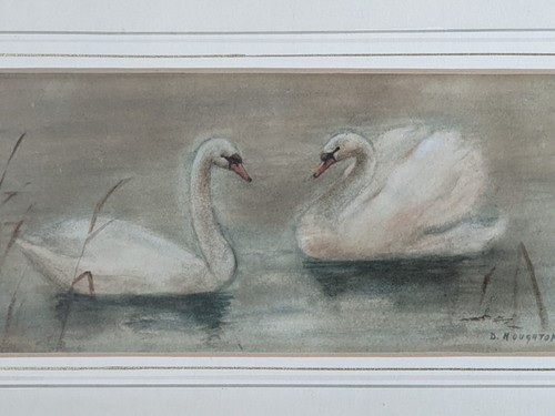 Antique 19th C Original watercolour painting signed by D Houghton Swans - Picture 14 of 18