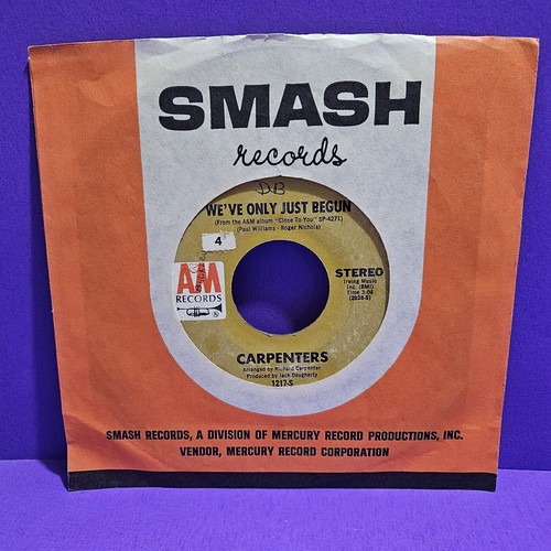 Carpenters We've Only Just Begun/All Of My Life 45 RPM Vinyl Record With Sleeve - Picture 2 of 4
