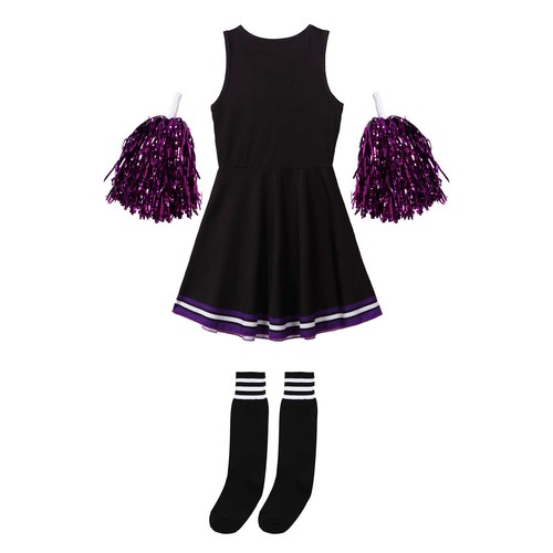 Kind Mädchen Cheerleading Uniform Kleid Outfit Strümpfe 2 Bommeln Cosplay Kostüm - Bild 13 von 21