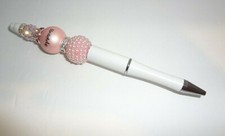 Princess  pink white bling beaded bling pen school work home gift NEW boutique