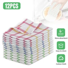12pcs Cotton Kitchen Towel Dish Cloths Reusable Cleaning Absorbent Washing Rags