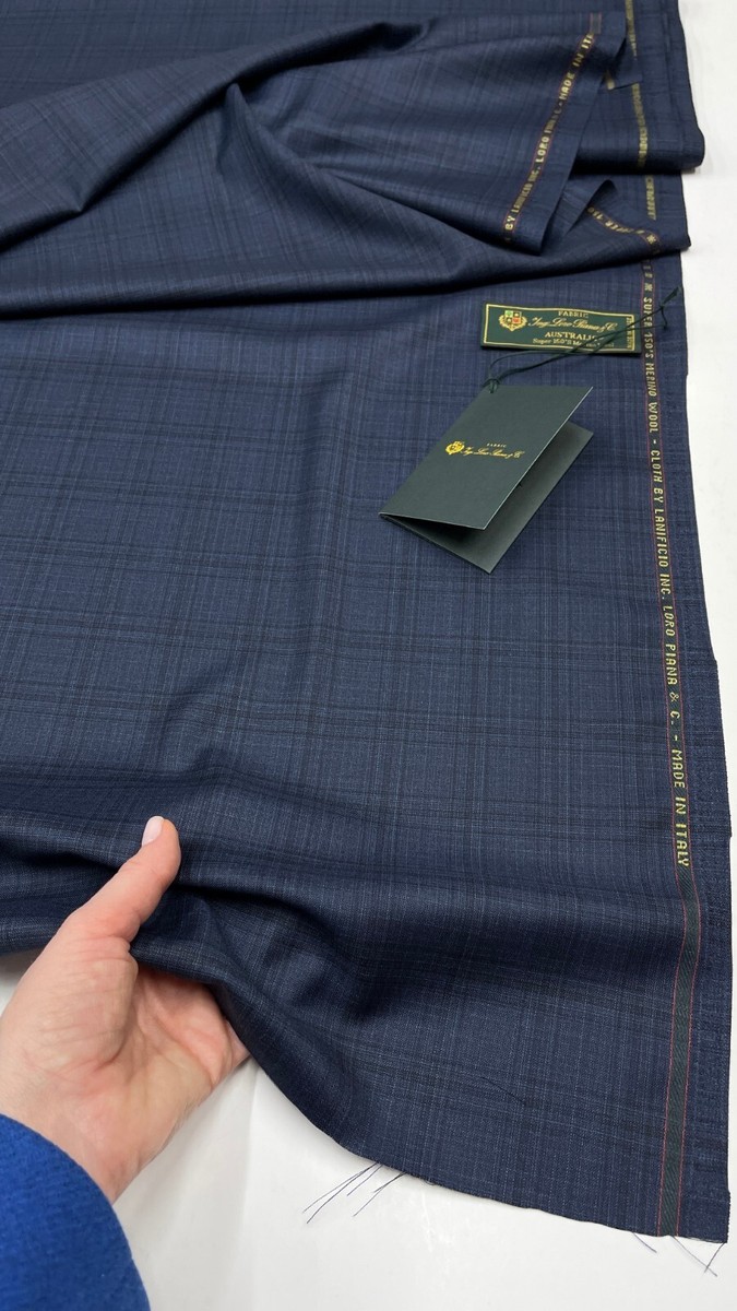 LORO PIANA Suiting Fabric Navy Blue Plaid Super 150s Wool