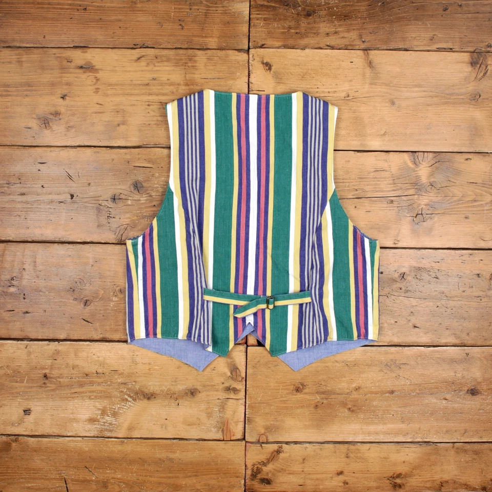 Chaleco chaleco vintage tallado con volantes 2XL 90s rayas azul para mujer Foto 2 de 4