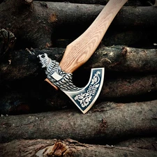 RAGNAR VIKING NORSE VALHALLA AXE HAND FORGED HUNTING CARBON STEEL GOD OF WAR