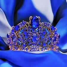 Vintage Handmade Crown, Sapphire Crystal Crown, Victorian Tiara, Copper Crown