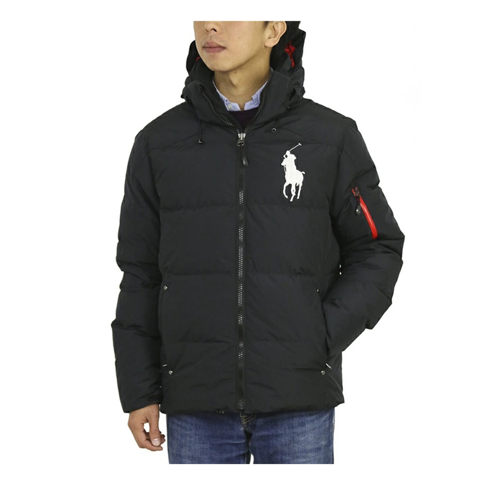 *DIFETTO MINORE* Polo Ralph Lauren Big Pony Piumino con cappuccio Nero Taglia: XL