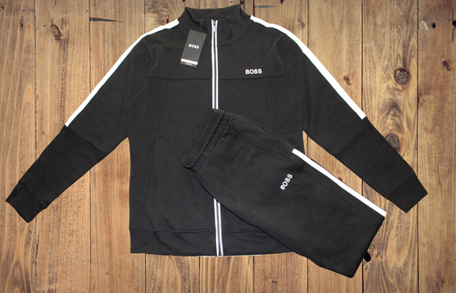HUGO BOSS MEN BLACK 2 PIECE SET TRACKSUIT WHITE LOGO EMBROIDERY size S Small