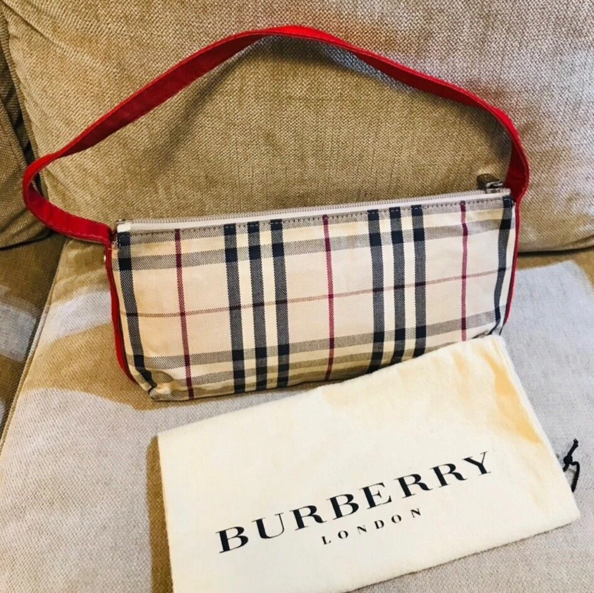 BURBERRY SHIMMER NOVA CHECK CANVAS BEIGE/BLACK/RED SHOULDER BAG