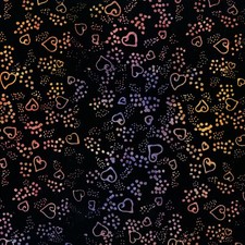 Laurel Burch Batik Menagerie Hearts Multi Bright Black Fabric By FQ - 1/4 YD